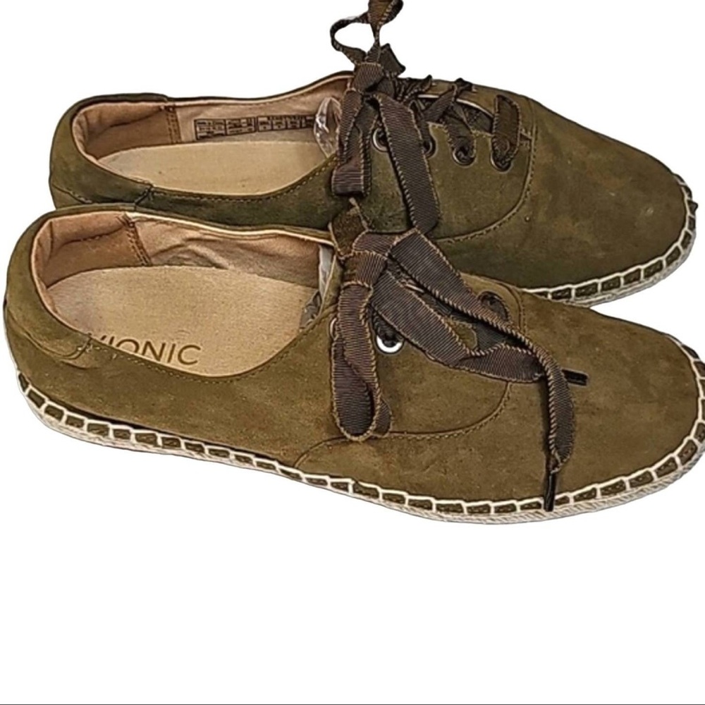 Vionic Suede Lace-Up Espadrilles Sandy Olive - Picture 4 of 12